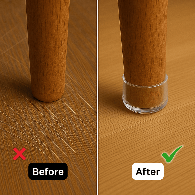 Before and After Comparison | Chair Leg Protectors Prevent Floor Scratches - Chair Tips Australia
